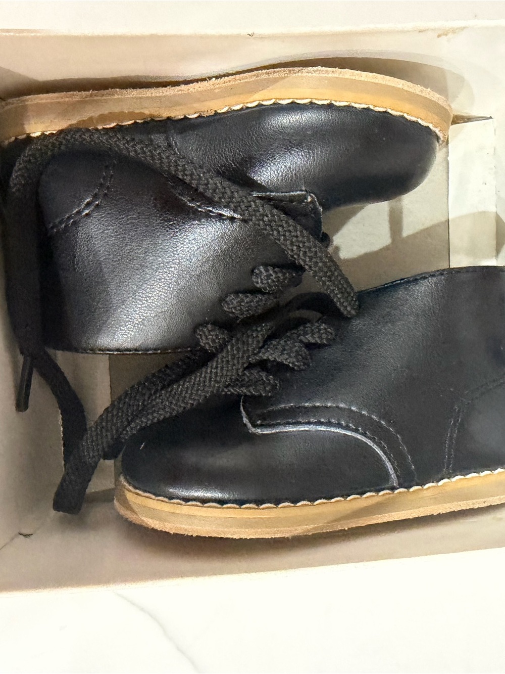 Vintage step Stride Black Leather Baby Walker Shoes Size 2EE NOS New In Box